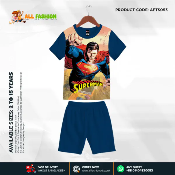 Super-Man Half-sleeve 3D Sublimation T-shirts Set For kids - Code: AF34