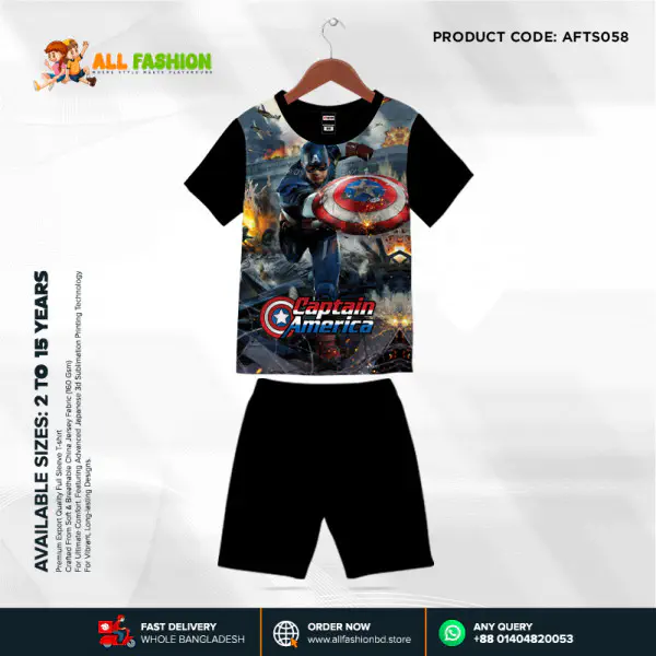 Captain America Half-sleeve 3D Sublimation T-shirts Set For kids- Code: MB20