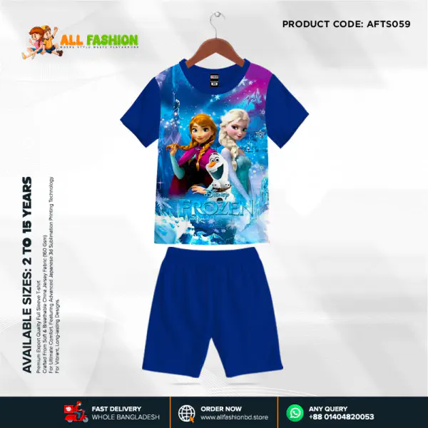 Frozen Half-sleeve 3D Sublimation T-shirts Set For kids -AF059 