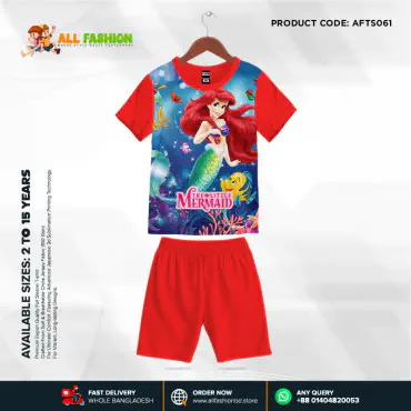 The Little Mermaid Half-sleeve 3D Sublimation T-shirts Set For kids -AF061