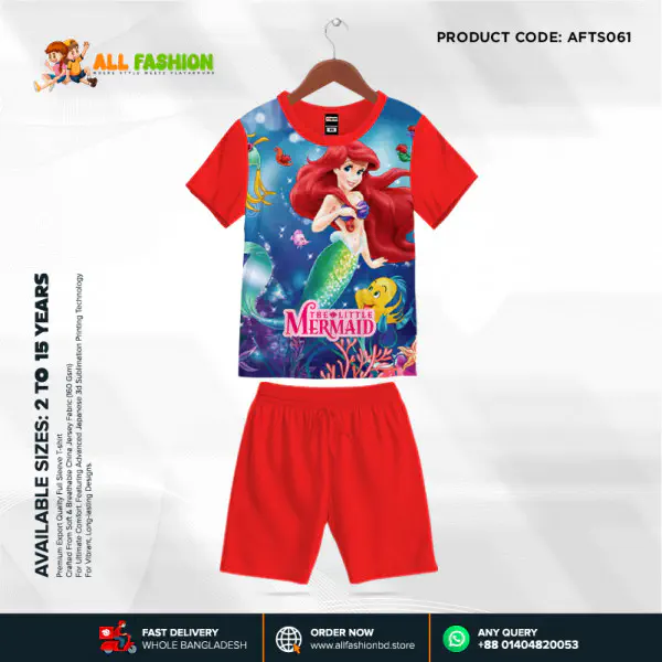 The Little Mermaid Half-sleeve 3D Sublimation T-shirts Set For kids -AF061