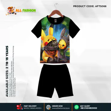 Pokemon Half-sleeve 3D Sublimation T-shirts Set For kids - AF066