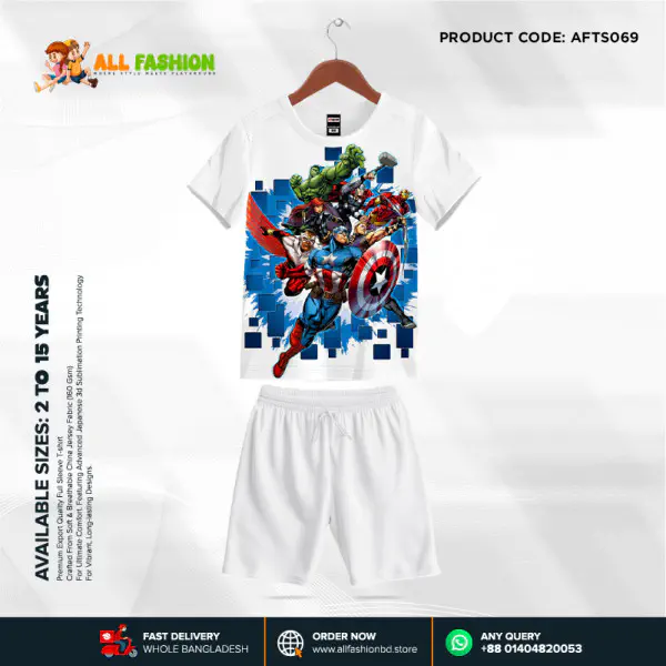  Avengers Half-sleeve 3D Sublimation T-shirts Set For kids -Code: AF03