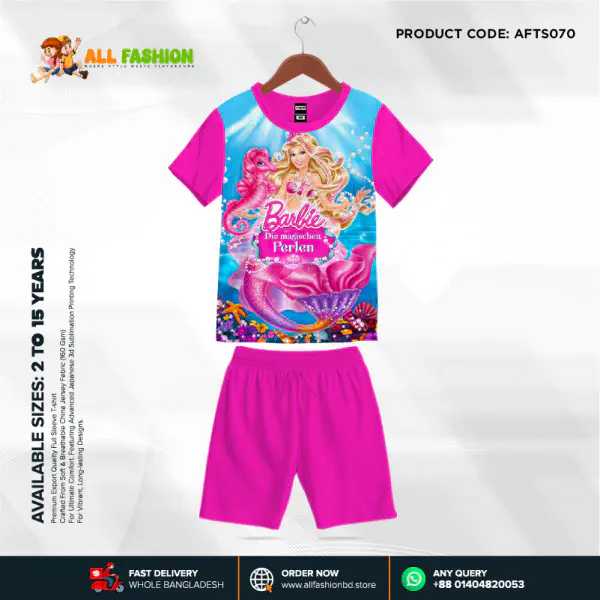 Barbie Pink Half-sleeve 3D Sublimation T-shirts Set For kids - AF43
