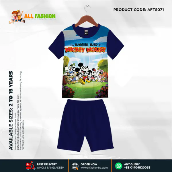 Mickey Mouse Half-sleeve 3D Sublimation T-shirts Set For kids - AF071