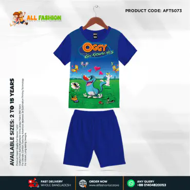 Oggy Half-sleeve 3D Sublimation T-shirts Set For kids - AF073