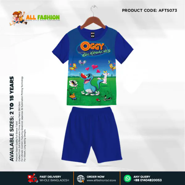 Oggy Half-sleeve 3D Sublimation T-shirts Set For kids - AF073