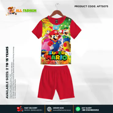 Super-Mairo Half-sleeve 3D Sublimation T-shirts Set For kids -AF075 