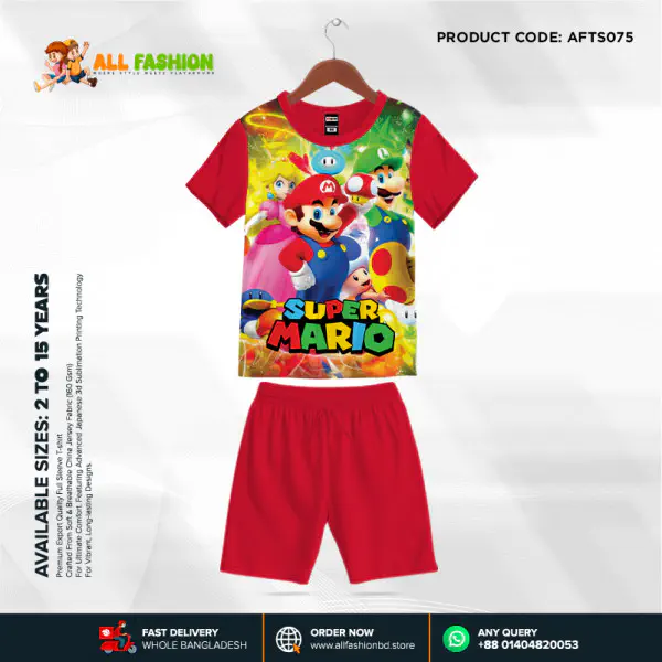 Super-Mairo Half-sleeve 3D Sublimation T-shirts Set For kids -AF075 