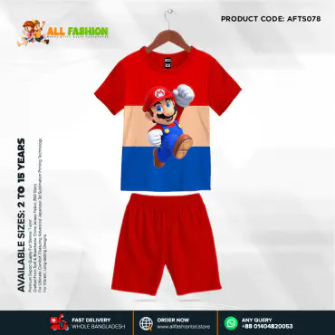 Mario Half-sleeve 3D Sublimation T-shirts Set For kids - Code: AF05