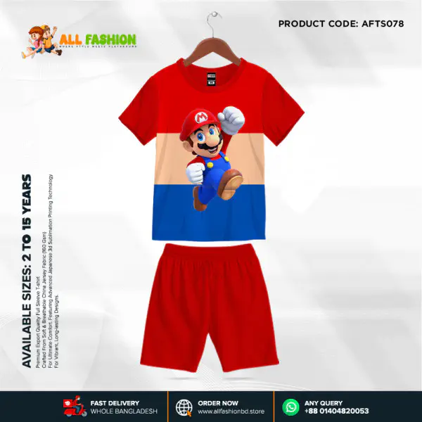 Mario Half-sleeve 3D Sublimation T-shirts Set For kids - Code: AF05
