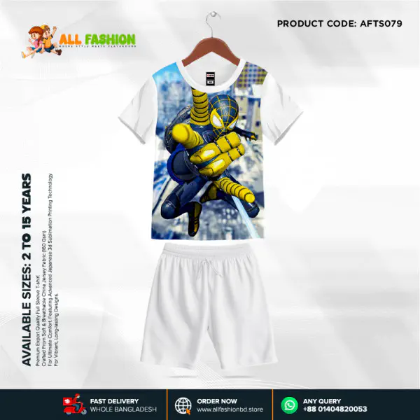 Spider-Man Half-sleeve 3D Sublimation T-shirts Set For kids - Code: AF37