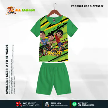 Shiva Light Green Half-sleeve 3D Sublimation T-shirts Set For kids - Code: AF15