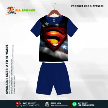 Super-Man Half-sleeve 3D Sublimation T-shirts Set For kids - Code: AF42