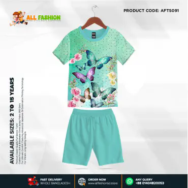  Butter Fly Peast Half-sleeve 3D Sublimation T-shirts Set For kids- AF35