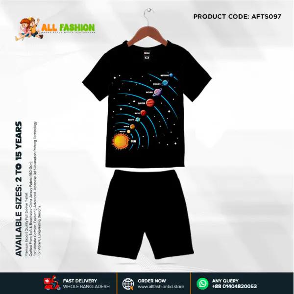  Earth Half-sleeve 3D Sublimation T-shirts Set For kids-AF097 