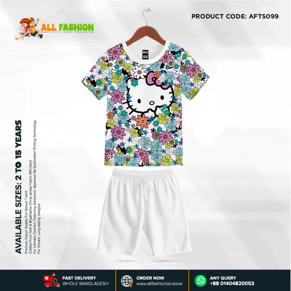 Hallo Kitty Half-sleeve 3D Sublimation T-shirts Set For kids - AF50