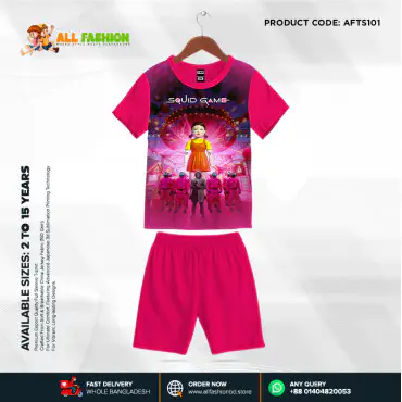 Squid Game Half-sleeve 3D Sublimation T-shirts Set For kids - Code: AF44