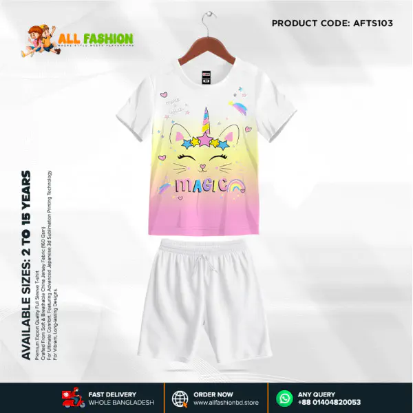 Cat Magic Half-sleeve 3D Sublimation T-shirts Set For kids - Code: MB11