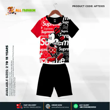 Superme Half-sleeve 3D Sublimation T-shirts Set For kids -AF105