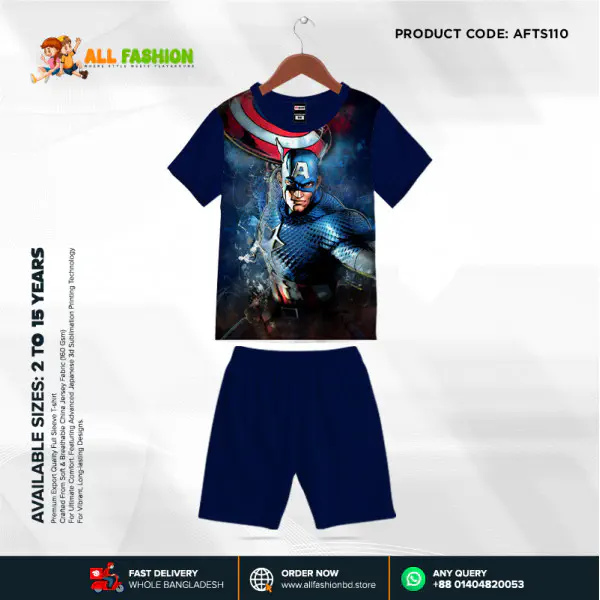 Captain America Half-sleeve 3D Sublimation T-shirts Set For kids - AF25
