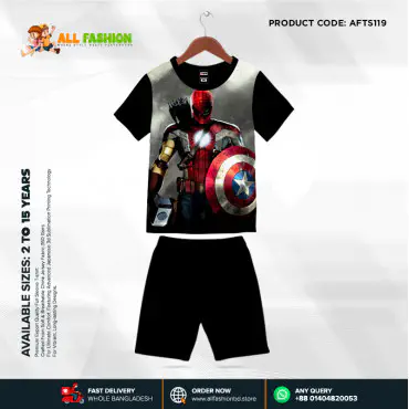 Captain America Half-sleeve 3D Sublimation T-shirts Set For kids- MB14
