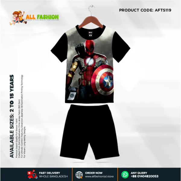 Captain America Half-sleeve 3D Sublimation T-shirts Set For kids- MB14