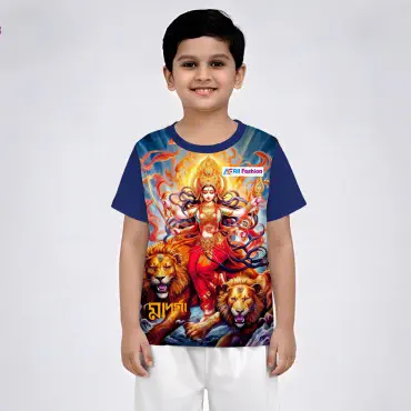 MA DURGA  NAVY 3D PUJA T-SHIRT HALF SLEEVE (SUBLIMATION)AFP003
