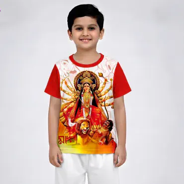 MA DURGA READ KIDS 3D PUJA T-SHIRT HALF SLEEVE (SUBLIMATION)AFP005