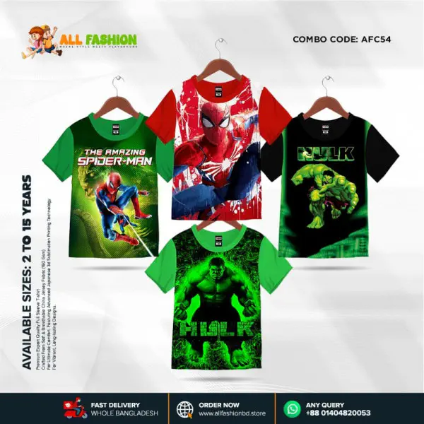 KIDS 3D T-SHIRT COMBO 29 HALF SLEEVE BOYS & GIRLS (SUBLIMATION PRINT)-AFC54