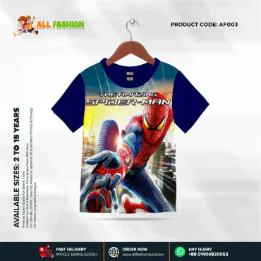Spaiderman Navy Half-sleeve 3D Sublimation T-shirts For kids - AF22