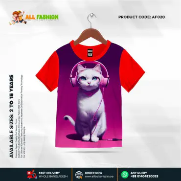 Cat Read Half-sleeve 3D Sublimation T-shirts For kids - Code: AF51