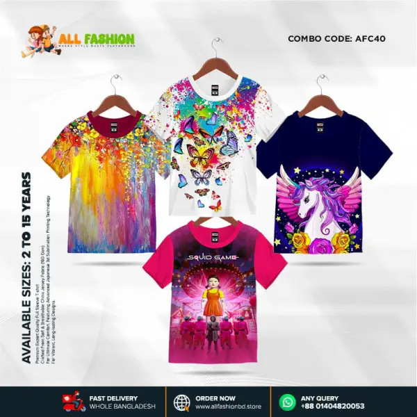 KIDS 3D T-SHIRT COMBO 23 HALF SLEEVE BOYS & GIRLS (SUBLIMATION PRINT)-AFC40