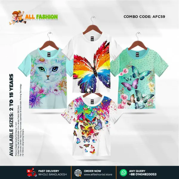 KIDS 3D T-SHIRT COMBO 34 HALF SLEEVE BOYS & GIRLS (SUBLIMATION PRINT)-AFC59