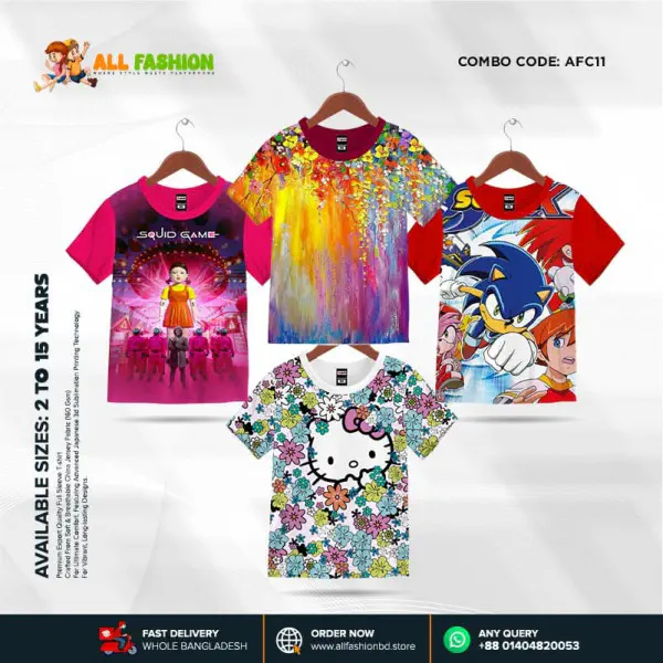 KIDS 3D T-SHIRT COMBO 05 HALF SLEEVE BOYS & GIRLS (SUBLIMATION PRINT)-AFC11
