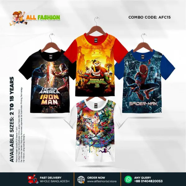 KIDS 3D T-SHIRT COMBO 07 HALF SLEEVE BOYS & GIRLS (SUBLIMATION PRINT)-AFC15