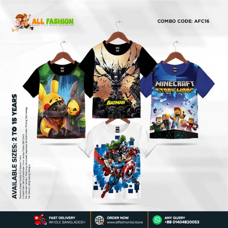 KIDS 3D T-SHIRT COMBO 08 HALF SLEEVE BOYS & GIRLS (SUBLIMATION PRINT)-AFC16
