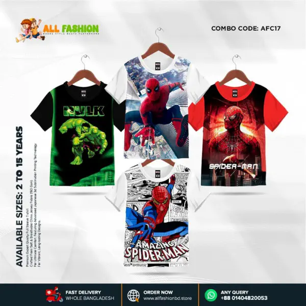 KIDS 3D T-SHIRT COMBO 09 HALF SLEEVE BOYS & GIRLS (SUBLIMATION PRINT)-AFC17