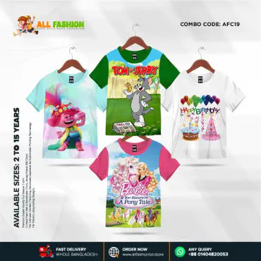 High Quality Kids Cartoon Half Sleeve Combo 3D Sublimation T-shirts For Kids -AFC19 