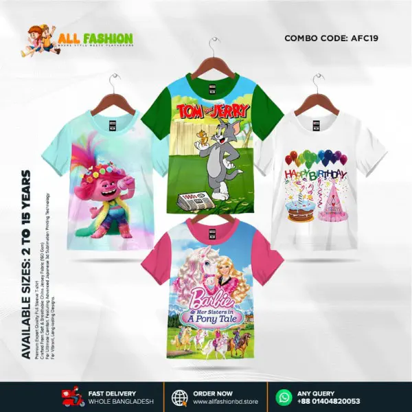 High Quality Kids Cartoon Half Sleeve Combo 3D Sublimation T-shirts For Kids -AFC19 