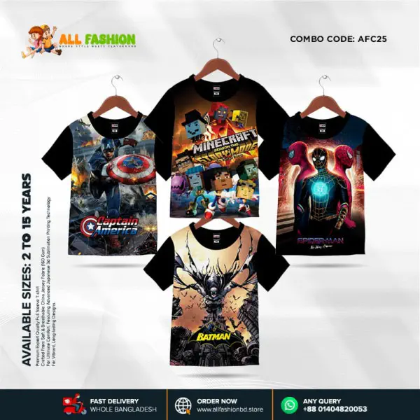 KIDS 3D T-SHIRT COMBO 13 HALF SLEEVE BOYS & GIRLS (SUBLIMATION PRINT)-AFC25
