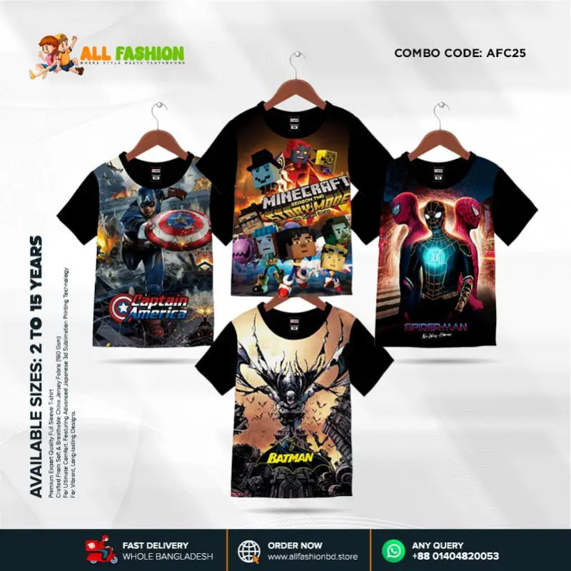 KIDS 3D T-SHIRT COMBO 13 HALF SLEEVE BOYS & GIRLS (SUBLIMATION PRINT)-AFC25