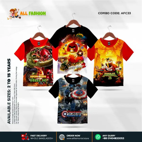 KIDS 3D T-SHIRT COMBO 19 HALF SLEEVE BOYS & GIRLS (SUBLIMATION PRINT)-AFC33