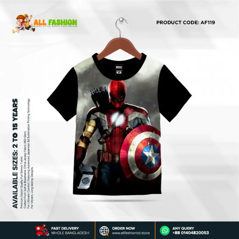 Captain America Half-sleeve 3D Sublimation T-shirts For kids-AF119    