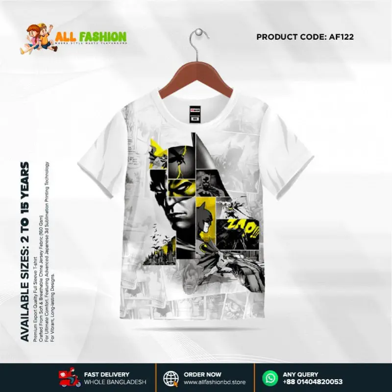Batman White Half-sleeve 3D Sublimation T-shirts For kids -AF07