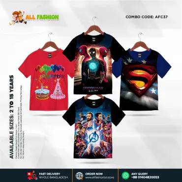 KIDS 3D T-SHIRT COMBO 22 HALF SLEEVE BOYS & GIRLS (SUBLIMATION PRINT)-AFC37