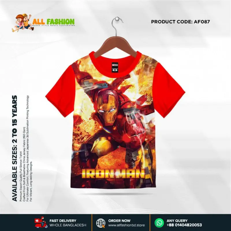 Iron Man Half-sleeve 3D Sublimation T-shirts For kids - Code: AF46