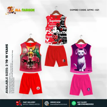 High Quality Kids Cartoon Maggie Combo 3D Sublimation T-shirts For Kids -AFMC021