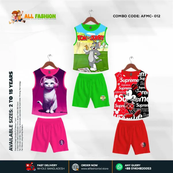 High Quality Kids Cartoon Maggie Combo 3D Sublimation T-shirts For Kids -AFMC012