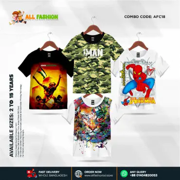 KIDS 3D T-SHIRT COMBO 09 HALF SLEEVE BOYS & GIRLS (SUBLIMATION PRINT)-AFC18
